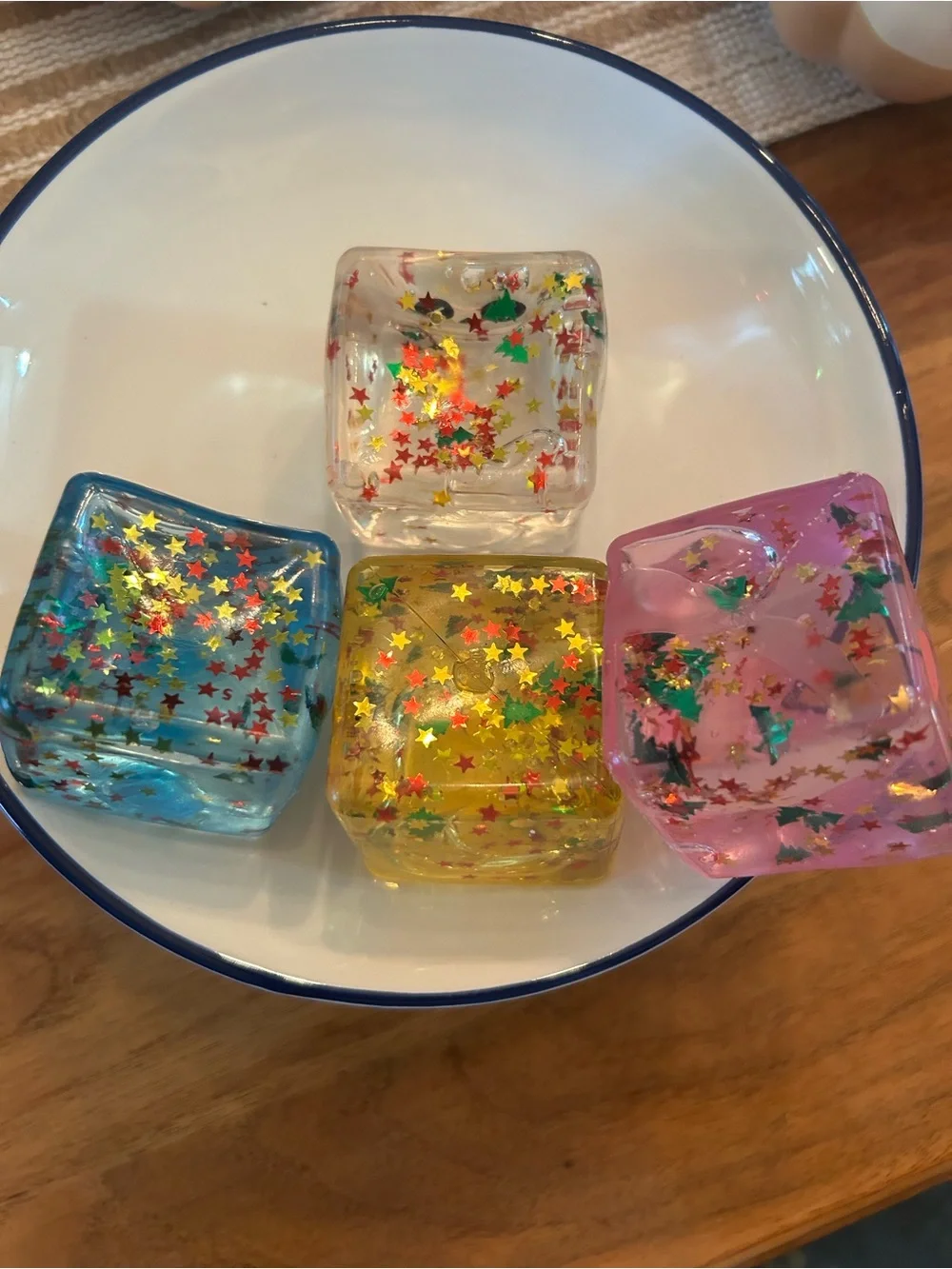 Festive Glitter Face Ice Cube Party Favors in Blue, Yellow, Pink, Clear